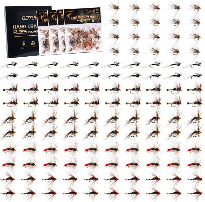 Goture Fly Fishing Flies Kit,25pcs/30pcs/100pcs Fly Fishing Lures,Dry Flies Wet Flies Streamers Nymphs Flies, Fly Fishing Assortment Kit for Bass Trout Salmon Fishing - Image 1